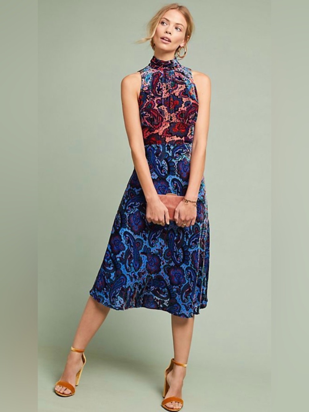 ANTHROPOLOGIE‎ MOULINETTE SOEURS Rumie Velvet Dress Burnout Midi 6P